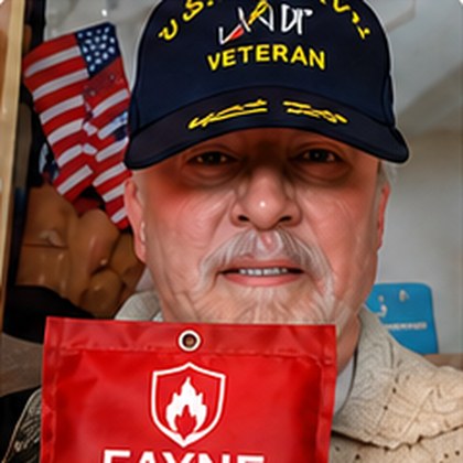 Fayne customer holding their fire blanket at home